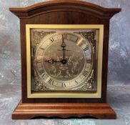 A Fox & Simpson mahogany mantel clock, 8 day movement, silvered engraved dial, black Roman numerals,