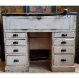 Watchmaker's Tools - an early 20th century painted pine pedestal desk, converted to a workshop