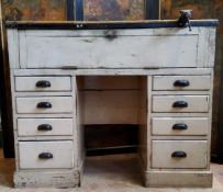 Watchmaker's Tools - an early 20th century painted pine pedestal desk, converted to a workshop