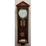 A Hermle & Sohn mahogany clock, boxwood stringing, split veneer back, regulator, 4/4 Westminster