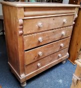 A Victorian farmhouse pine chest of one blind above four graduated drawers, mother of pearl inlaid