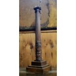 A substantial Charles II period English oak table lamp base, profusely carved with oak leafs towards