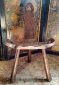 An early 20th century country house spinning chair, trio of splayed elm legs c.1930