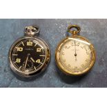 A gilt metal pocket barometer c.1920s; a Ingersoll stainless steel military style pocket watch,