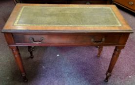 A late Victorian tooled leather inlaid desk, one long cock beaded drawer to frieze c.1860