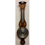 A George III revival Comitti of London, mahogany bango barometer, satin wood inlaid, shell and