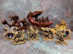 Various pewter dragon sculptures by Sally Carter, Mark Locker, SC Riley, SC Ward including