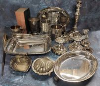 Silverplate including a scallop shaped butter dish the hinged cover enclosing a frosted glass