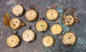 Various silver & gold plated pocket watches including Smiths, Inventic, Fox & Simpson, Ingersoll