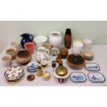 Pottery – Hornsea storage jar and three piece condiment set;  other jardinieres, vases; a pink