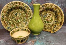 A Persian Inspired Isnik Pottery bowl, decorated with stylised birds, butterflies and foliage, in