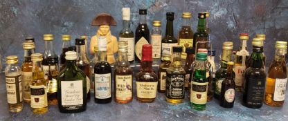 Spirit miniatures including Jack Daniels; Makers Mark; Wild Turkey; Martell Cognac; Nannese Pear