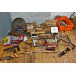 Tools – saws, planes;  spanners;  garden sieve;  axes;  chisels;  etc