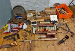 Tools – saws, planes;  spanners;  garden sieve;  axes;  chisels;  etc