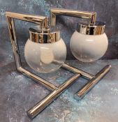 A pair of chrome and glass table lamps, globular shades, c.1970 31cm high