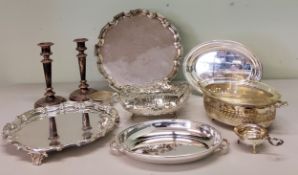 An early 20th century silver plated centre bowl, the sides pierced with scrolls, shell scroll