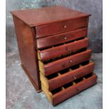 A Watchmaker's cabinet holding six drawers, cherry red varnish on pine c.1900, 34.5cm high x 27cm