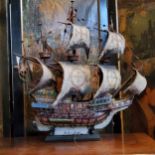 A large scratch built model of a Crusaders ship, the masts detailed with Knights Templar motif, on