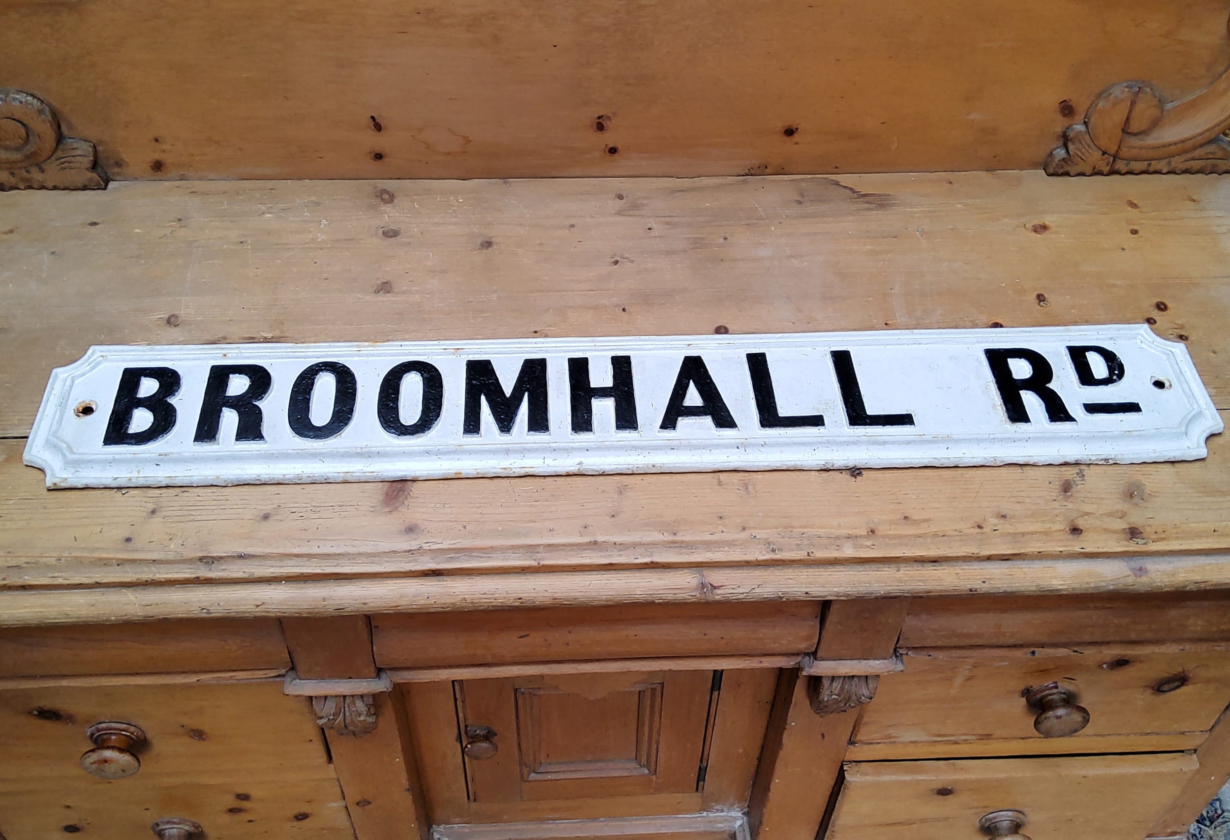 Sheffield Interest - A Victorian cast iron road sign for Broomhall Rd, 106cm wide