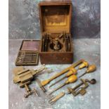 Watch Maker's Tools - An early 20th century Boley watch repair pusher press with attachments;