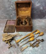 Watch Maker's Tools - An early 20th century Boley watch repair pusher press with attachments;