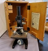 A 20th-century black monocular microscope, by Carl Zeiss, Jena, no. 297189, rack and pinion