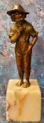Continental School, 19th century, gilt bronze, farm boy, standing  barefooted, square marble base,