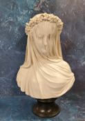 A resin bust, after Copeland, The Veiled Bride, originally modelled by Raffaele Monti, quarter-