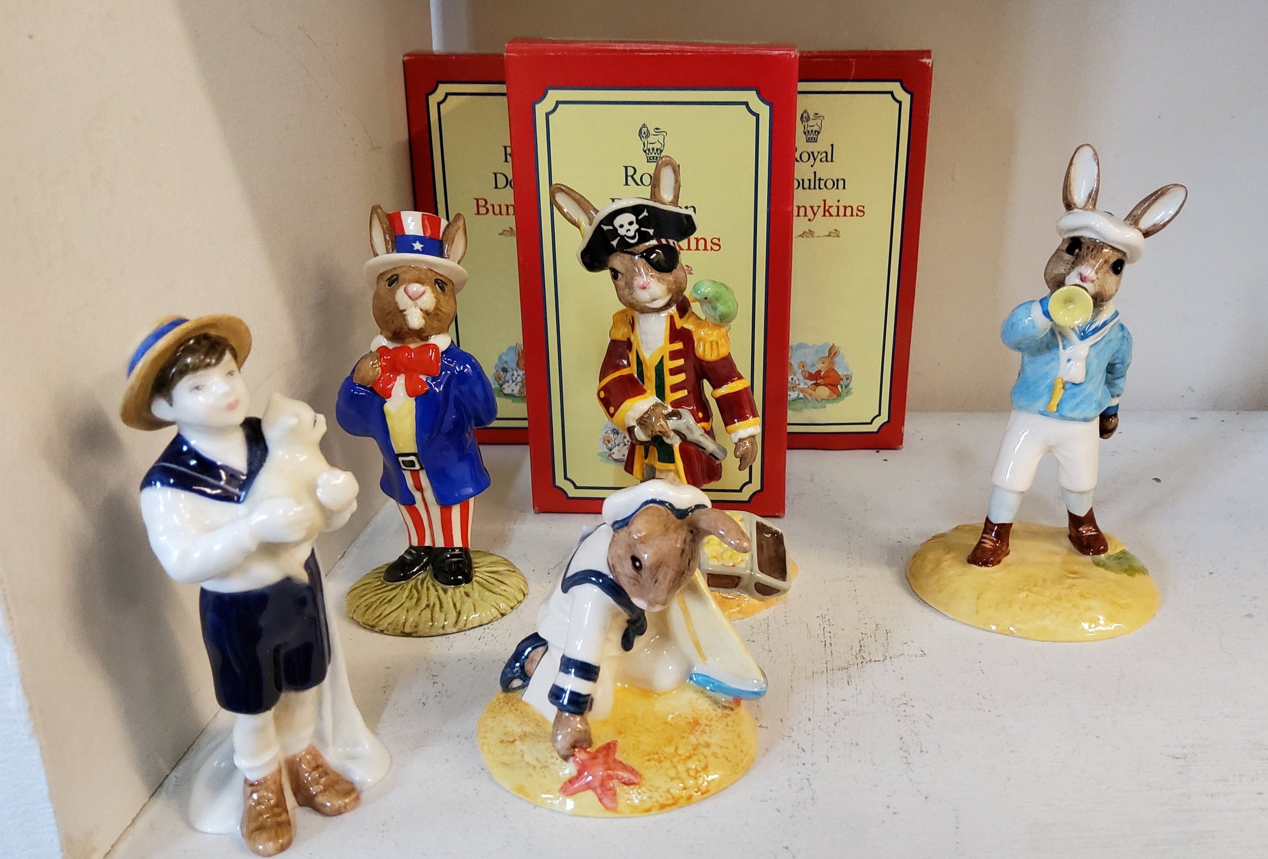 Royal Doulton Bunnykins - Little Boy Blue; Sailor;  Uncle Sam, all boxed;  another, Ship's Mate