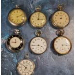 An early 20th century open faced pocket watch;  others chrome and later (7)