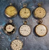 An early 20th century open faced pocket watch;  others chrome and later (7)