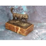 English School, 19th century, bronze, of a gun dog, marble rectangular base, 7.5cm high