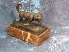 English School, 19th century, bronze, of a gun dog, marble rectangular base, 7.5cm high