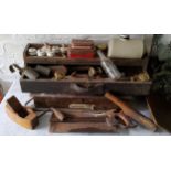 Tools & Salvage - Victorian porcelain drawer handles; 19th century plumbing tools, tool box etc qty