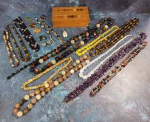 Semi-precious gemstone beads, bracelets, pendants etc; a native timbers of New Zealand workbox set