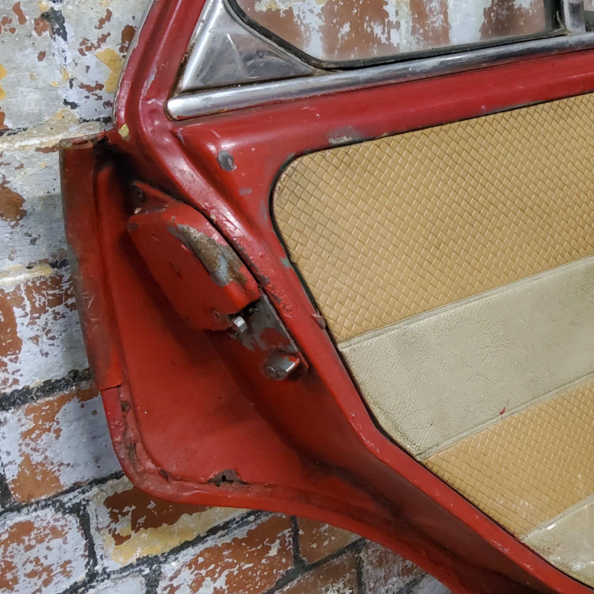 Three vintage red  model doors, nearside front and rear doors and offside rear door. Approx 95cm - Image 6 of 13