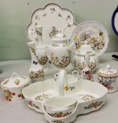 Decorative Ceramics - Aynsley Cottage Garden vases;  a similar strawberry basket, with cream and