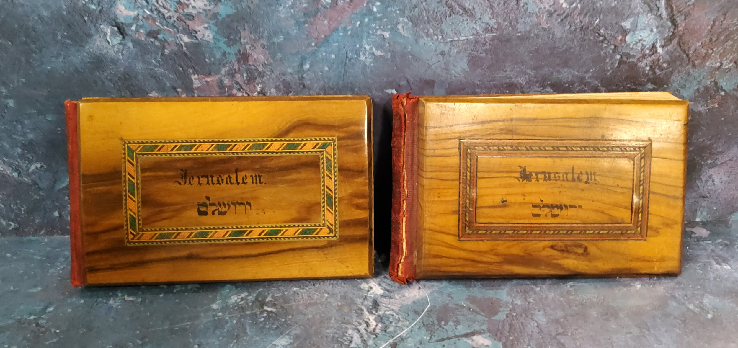 A Jerusalem olive wood bound book, Flowers of the Holy Land, with pressed flowers, 10cm x 17cm;