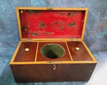 A large George III mahogany rectangular tea caddy, the interior with central mixing bowl aperture