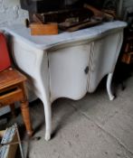 An early 20th century serpentine bombe shaped console with Carrara marble surface (marble in good