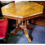 A Victorian burr walnut and satinwood inlaid octagonal occasional table, quarter veneered surface