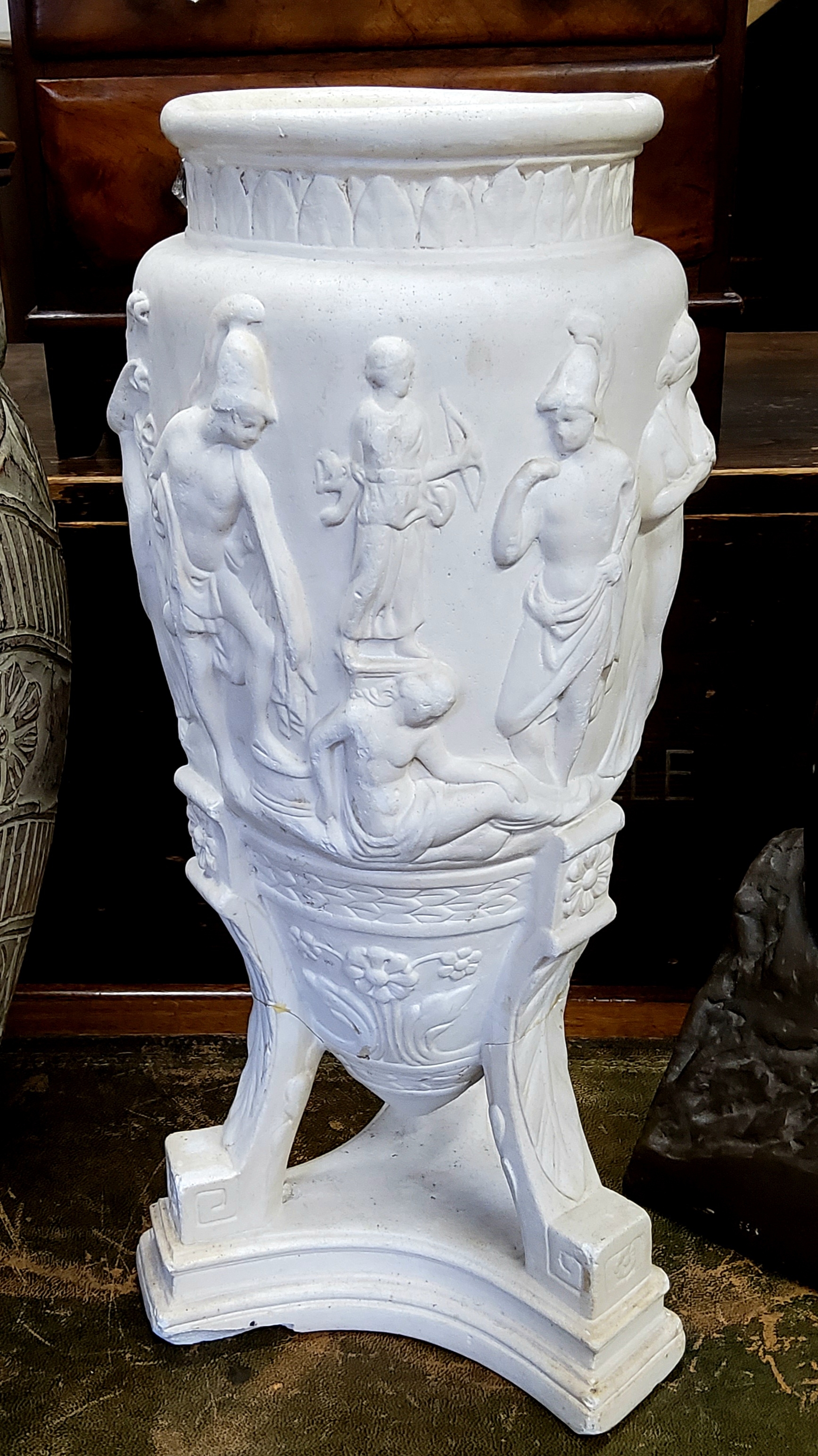 A large Neoclassical type amphora, typically decorated with Classical figures in relief, faux - Image 2 of 4