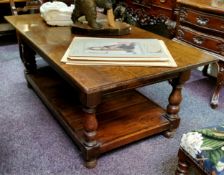 A ' Titchmarsh & Goodwin ' oak rectangular two tier coffee table, bun feet (very good condition)
