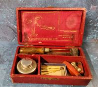 A 19th century desk seal set, The Georgian Sealing Set, red morocco leather case