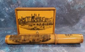 A 19th century Mauchline ware rectangular box, the cover printed with The Tower of London from Tower