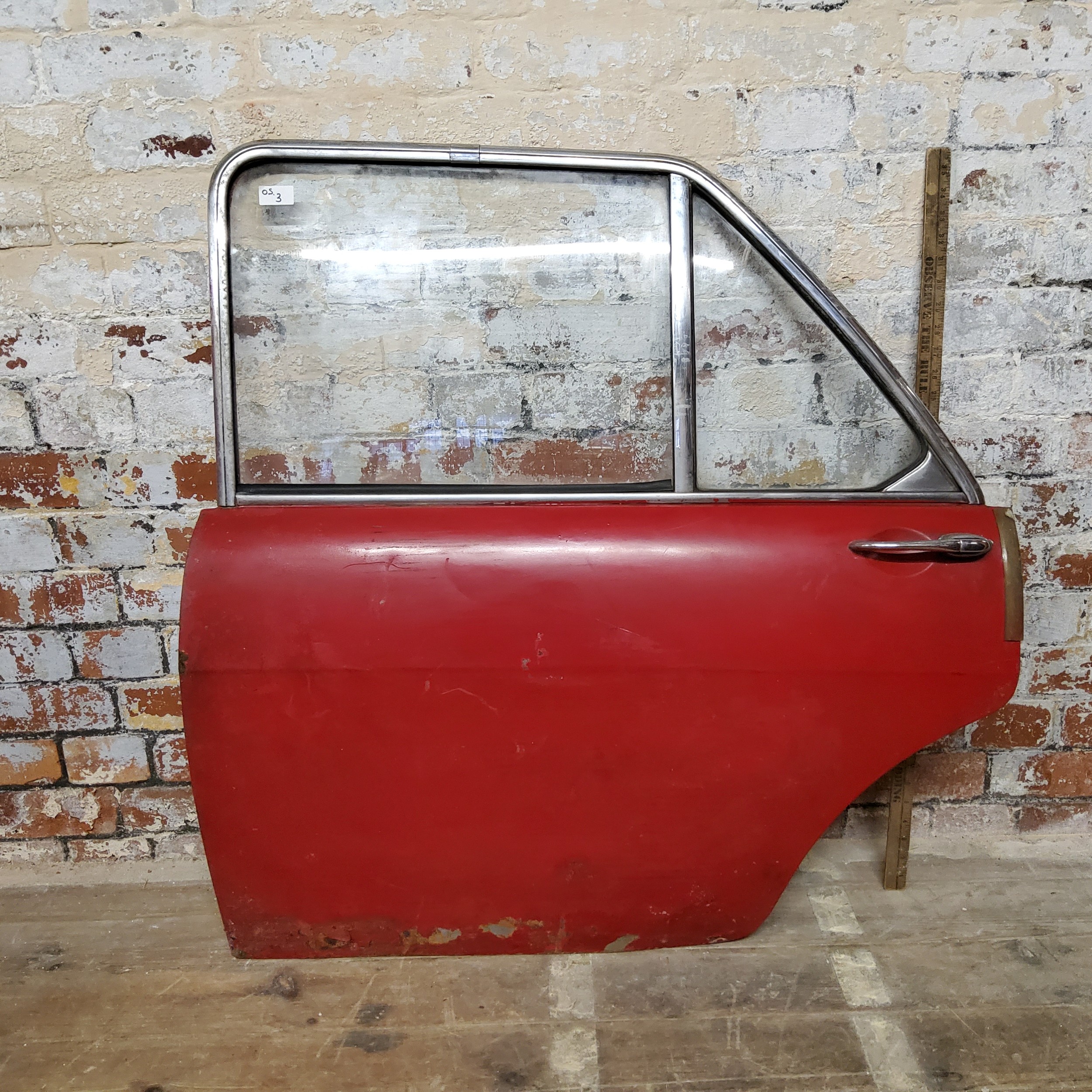 Three vintage red  model doors, nearside front and rear doors and offside rear door. Approx 95cm - Image 9 of 13