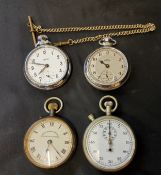 An E.P.N.S. open faced pocket watch;  others chrome plated, Smiths;  a stop watch (4)