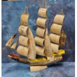 A novelty horn galleon sailing ship, 61cm high