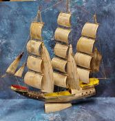 A novelty horn galleon sailing ship, 61cm high