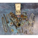 Costume Jewellery - various Ruskin types enamel and studio pottery pendants; semi precious gem stone